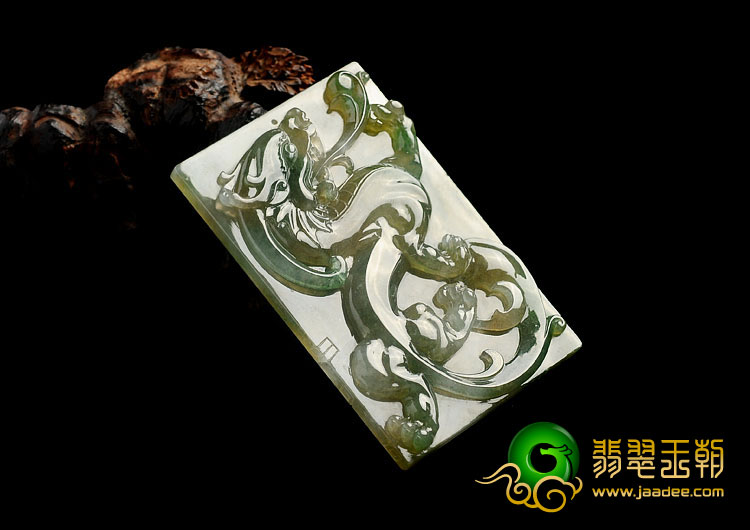 冰种褐黄翡飘花缅甸翡翠A货龙牌挂件