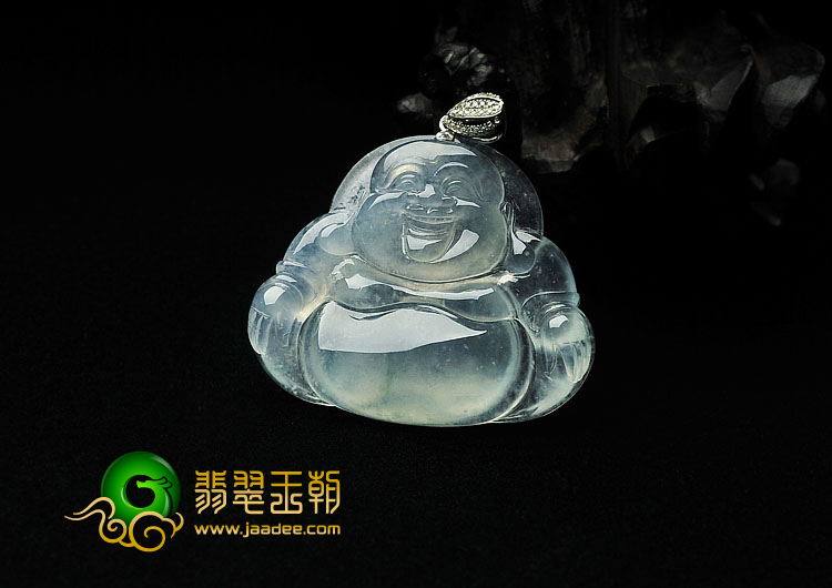 冰种略飘花缅甸翡翠A货玉佛挂件