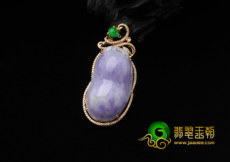 糯冰种紫罗兰缅甸翡翠A货镶玫瑰金四季豆胸坠（真钻）