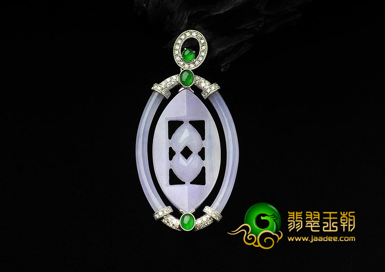 糯冰种紫罗兰缅甸翡翠A货镶白金心心相印胸坠（真钻）