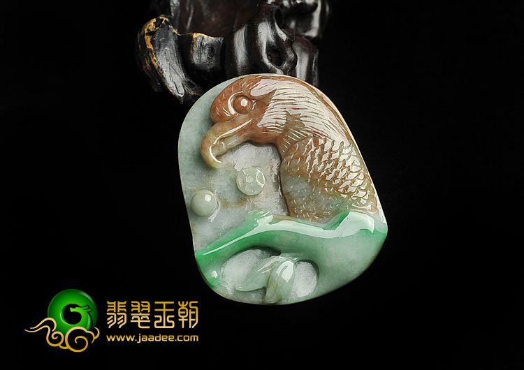 糯冰种三彩缅甸翡翠A货鹦鹉挂件