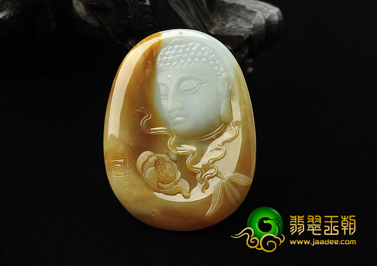 糯冰种黄翡缅甸翡翠A货释迦牟尼挂件