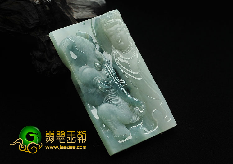 冰种飘花缅甸翡翠A货普贤菩萨挂件