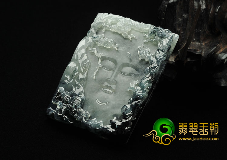 冰种飘花缅甸翡翠A货佛头挂件