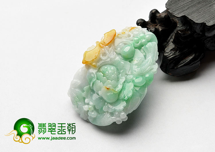 糯冰种三彩缅甸翡翠A货鸟语花香挂件