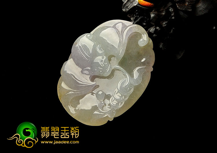 冰种淡紫罗兰黄翡缅甸翡翠A货福在眼前挂件