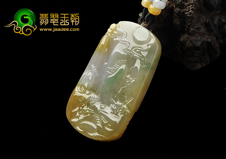 冰种三彩缅甸翡翠A货望月怀远挂件