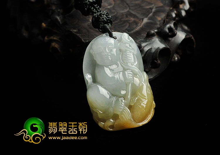 糯冰种晴水褐黄翡缅甸翡翠A货招财童子挂件