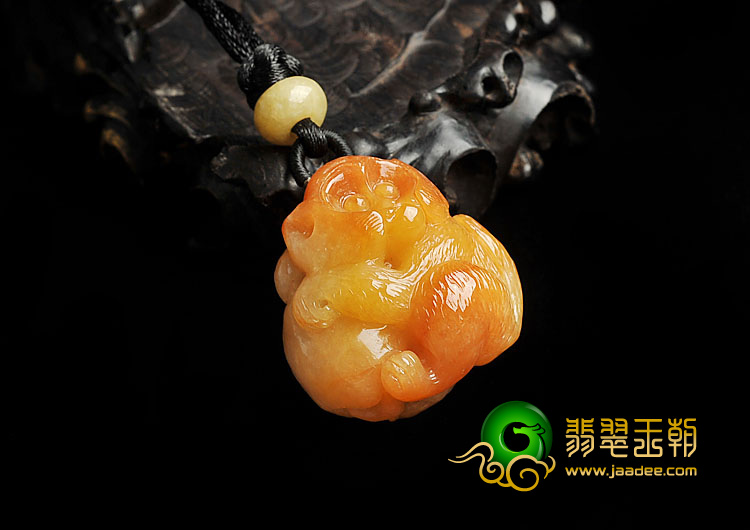 糯冰种红黄翡缅甸翡翠A货灵猴献寿挂件