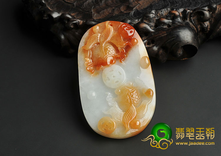 糯冰种红黄翡缅甸翡翠A货金玉满堂挂件