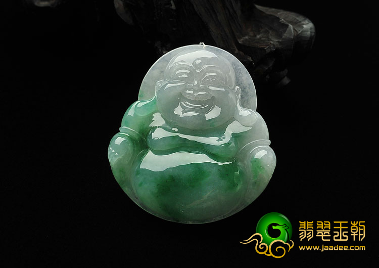 糯冰种飘翠缅甸翡翠A货玉佛挂件