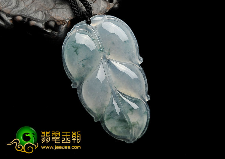 冰种飘花缅甸翡翠A货叶子挂件