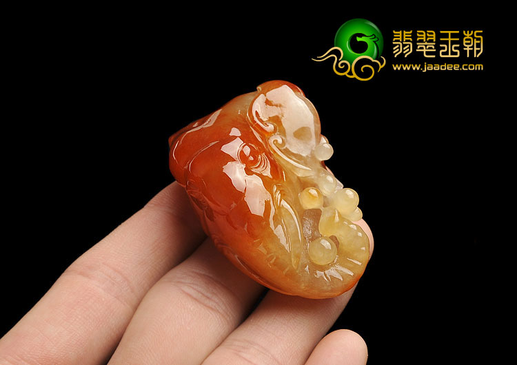 糯冰种红黄翡缅甸翡翠A货象头挂件