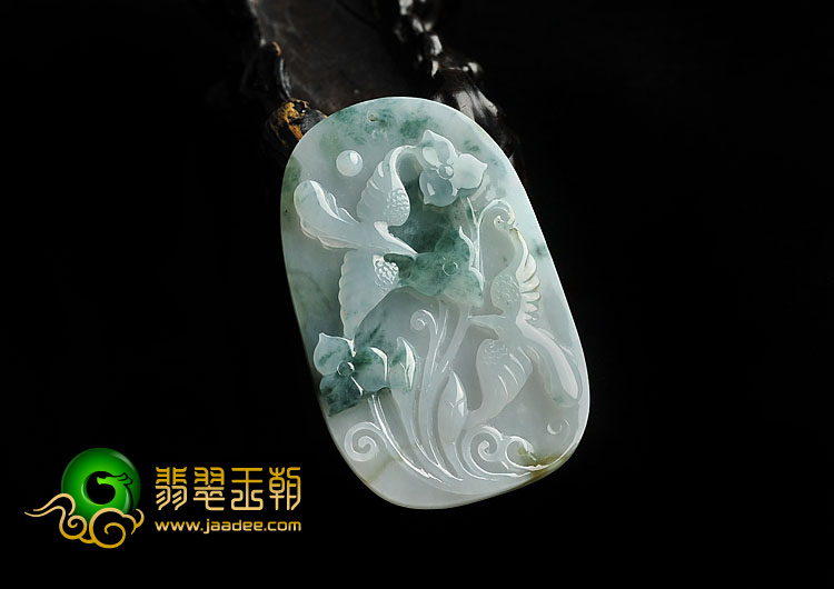 糯冰种飘花略带黄翡缅甸翡翠A货双喜临门挂件