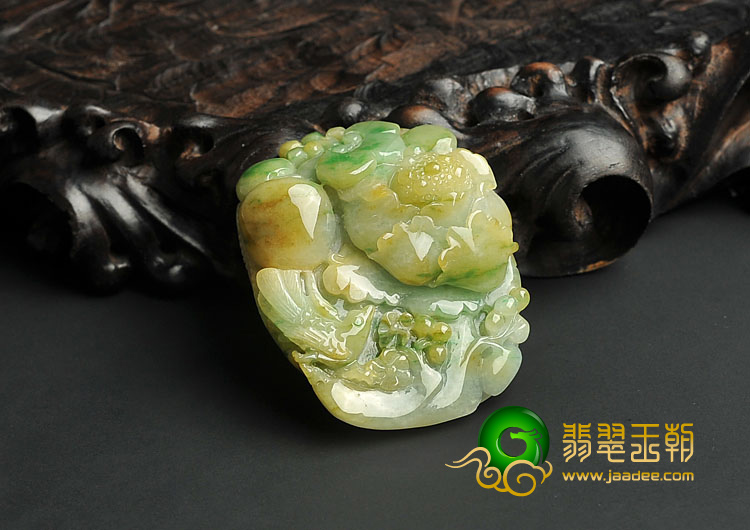 糯冰种黄加绿缅甸翡翠A货鸟语花香挂件