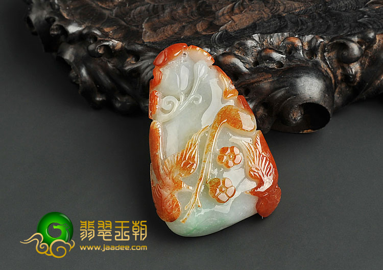糯冰种三彩缅甸翡翠A货双喜临门挂件