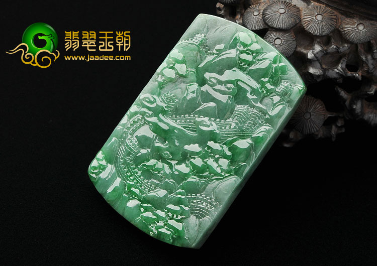 糯冰种飘翠缅甸翡翠A货万里长城挂件（一对）