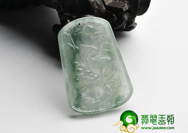 冰种飘花缅甸翡翠A货松鹤延年挂件