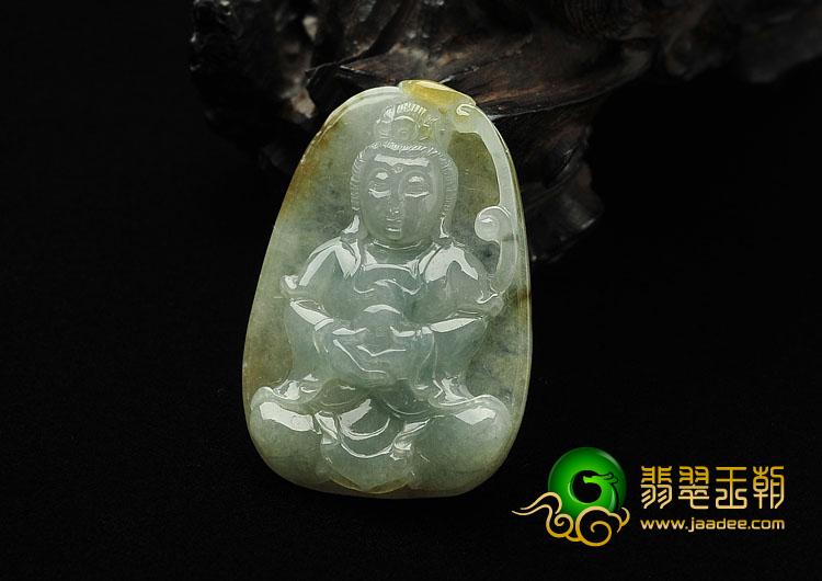 冰种晴水略带黄翡缅甸翡翠A货观音挂件