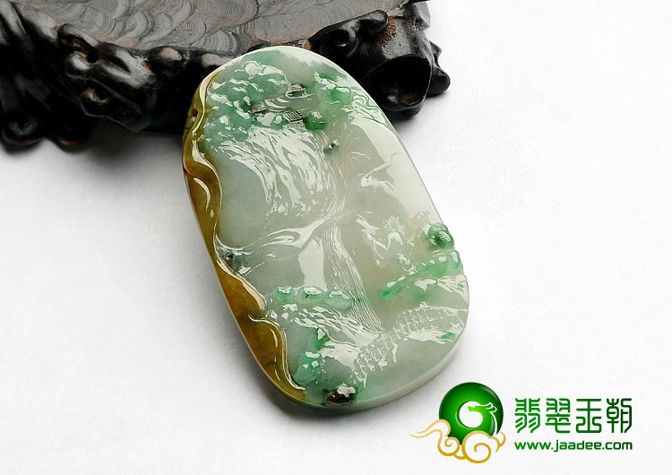 冰种三彩缅甸翡翠A货山水挂件
