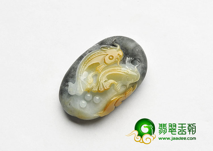 糯冰种三彩缅甸翡翠A货年年有余挂件