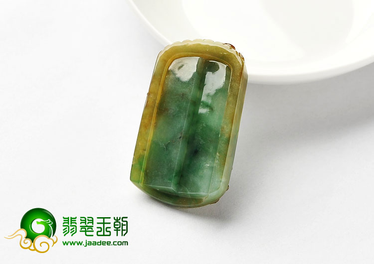 糯冰种黄加绿缅甸翡翠A货五福临门挂件