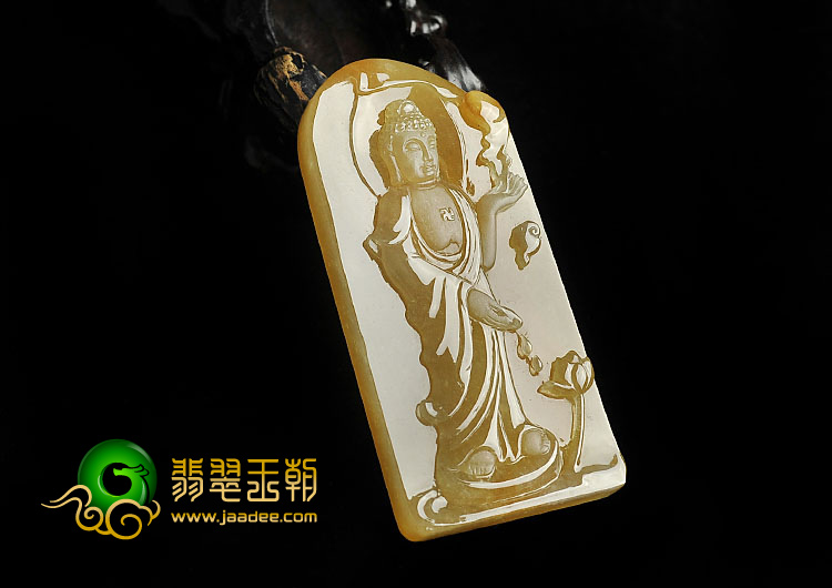 冰种褐黄翡缅甸翡翠A货释迦牟尼挂件
