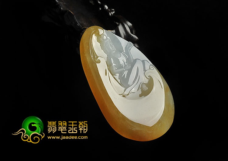 冰种褐黄翡缅甸翡翠A货观音挂件