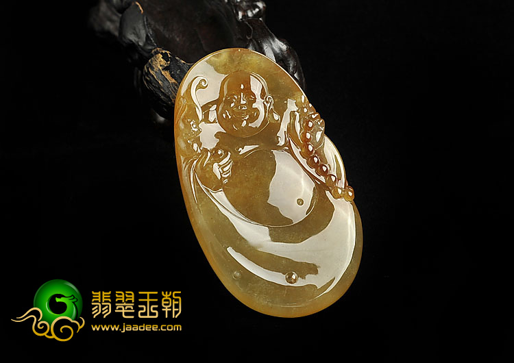 冰种褐黄翡缅甸翡翠A货纳福挂件