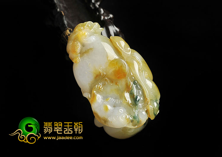 糯冰种三彩缅甸翡翠A货招财进宝挂件