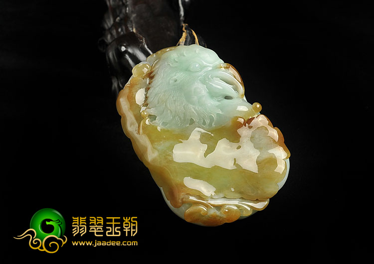 糯冰种褐黄翡晴水缅甸翡翠A货鹰头挂件