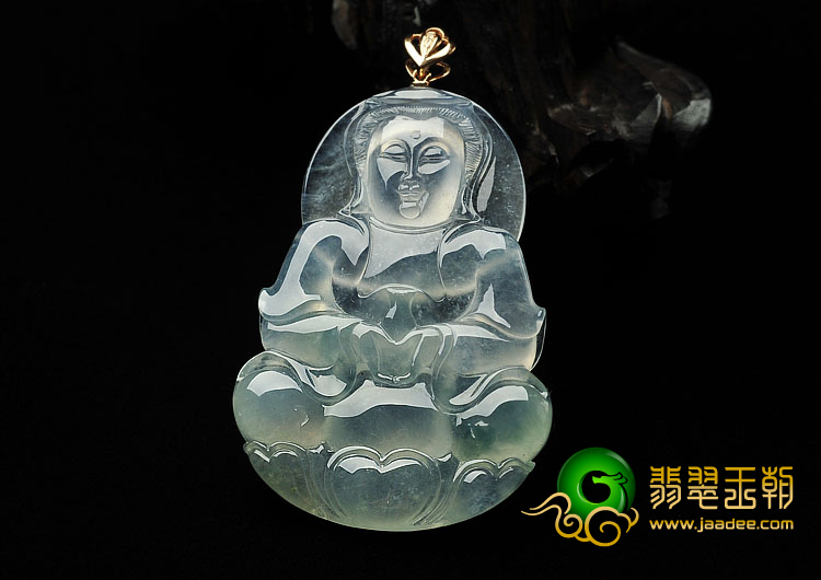 冰玻种飘花缅甸翡翠A货观音挂件