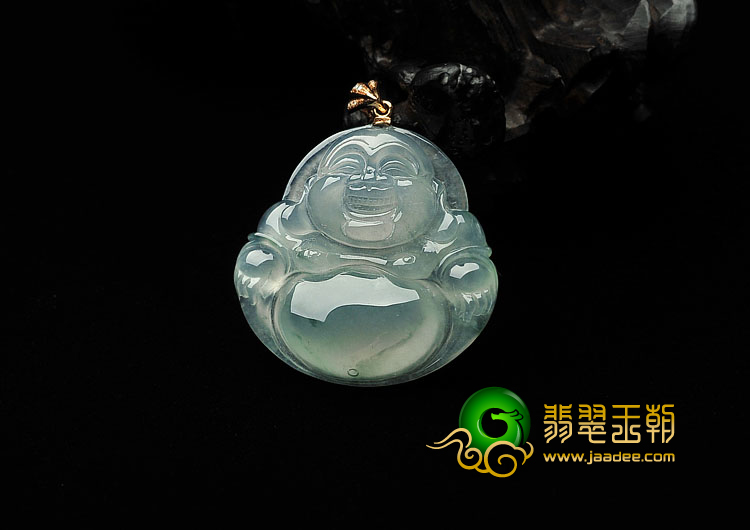 冰玻种飘花缅甸翡翠A货玉佛挂件