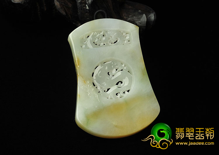糯冰种黄加绿缅甸翡翠A货仿古龙牌挂件
