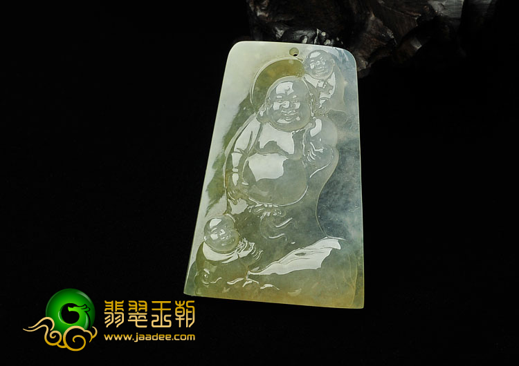 冰种晴水黄翡缅甸翡翠A货童子拜佛挂件