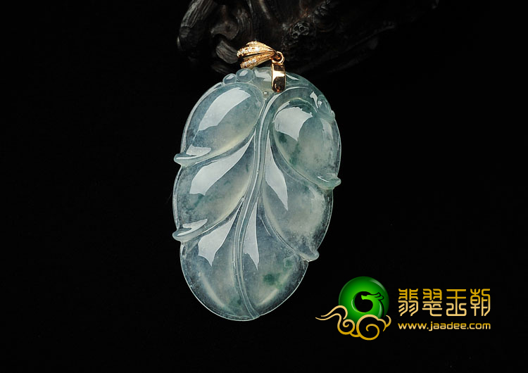 冰种飘花缅甸翡翠A货叶子挂件