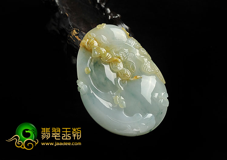 冰种褐黄翡飘花缅甸翡翠A货福在眼前挂件