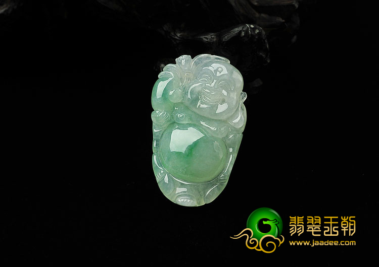 糯冰种飘翠缅甸翡翠A货逍遥佛挂件