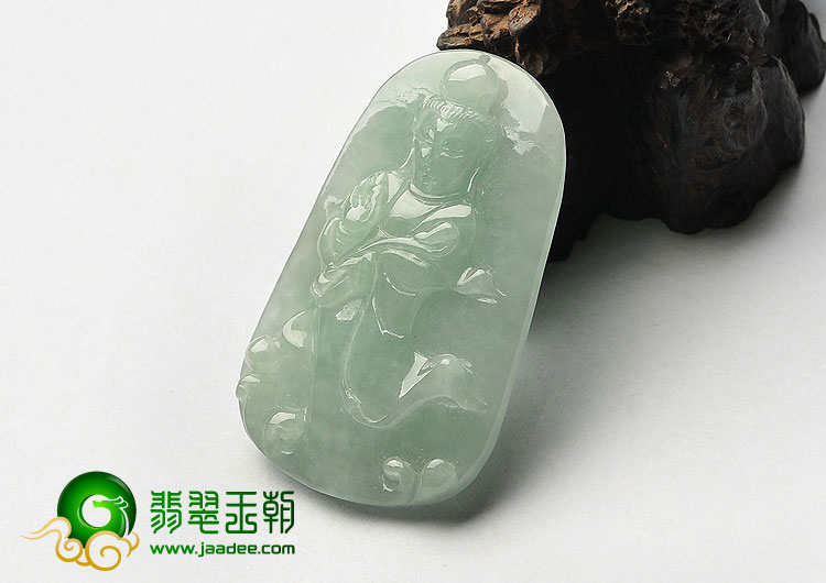 糯冰种晴水缅甸翡翠A货站观音挂件