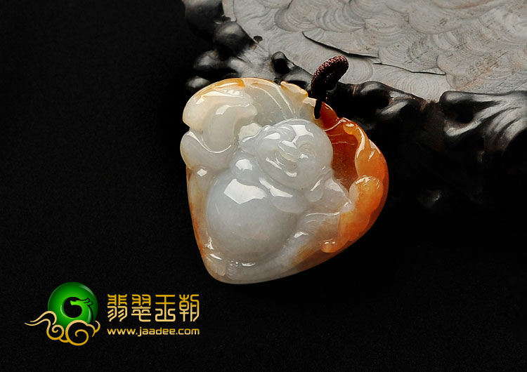 糯冰种红黄翡缅甸翡翠A货纳福挂件