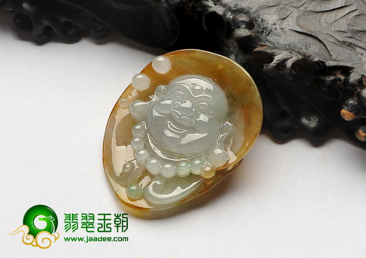 冰种褐黄翡缅甸翡翠A货佛头挂件