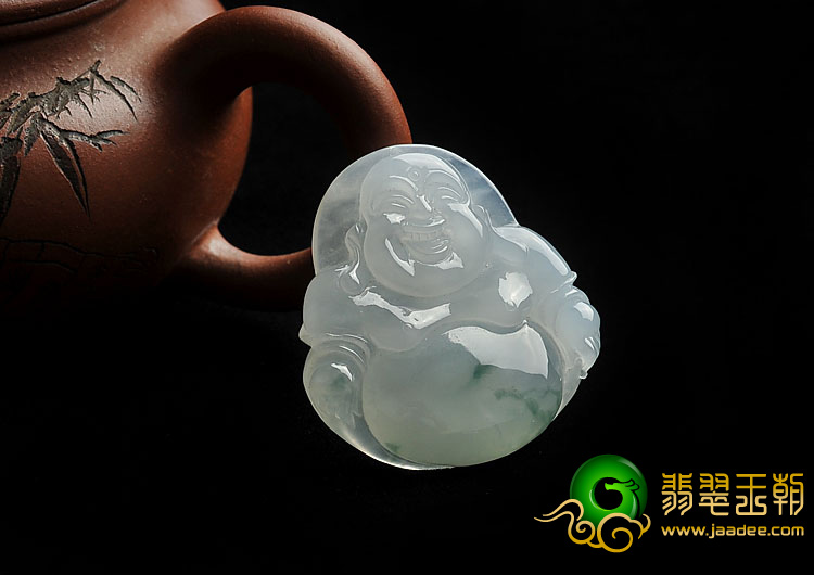 冰种飘花缅甸翡翠A货玉佛挂件