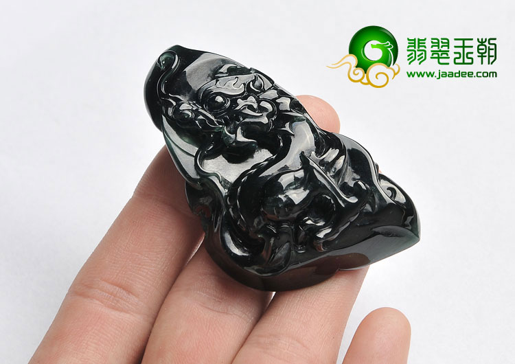 冰种墨翠缅甸翡翠A货龙行如意挂件