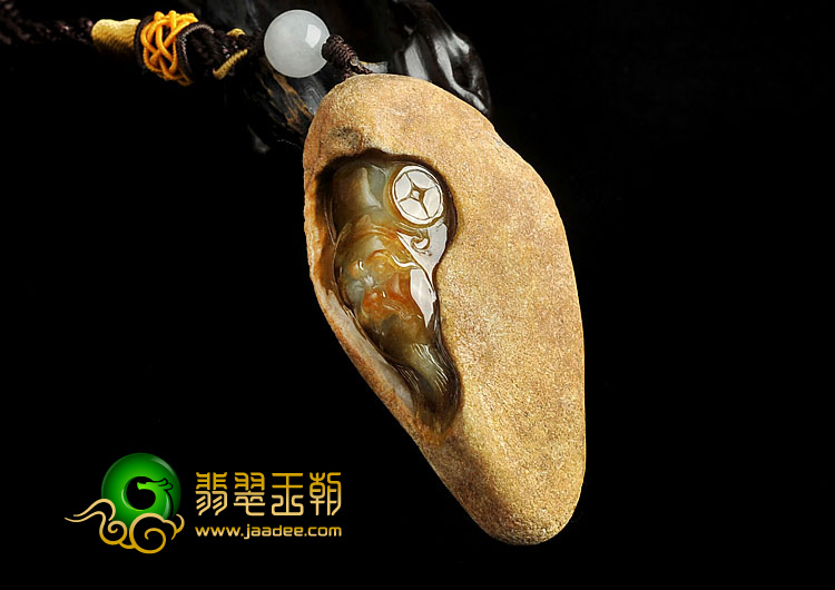 糯冰种褐黄翡缅甸翡翠A货财神挂件