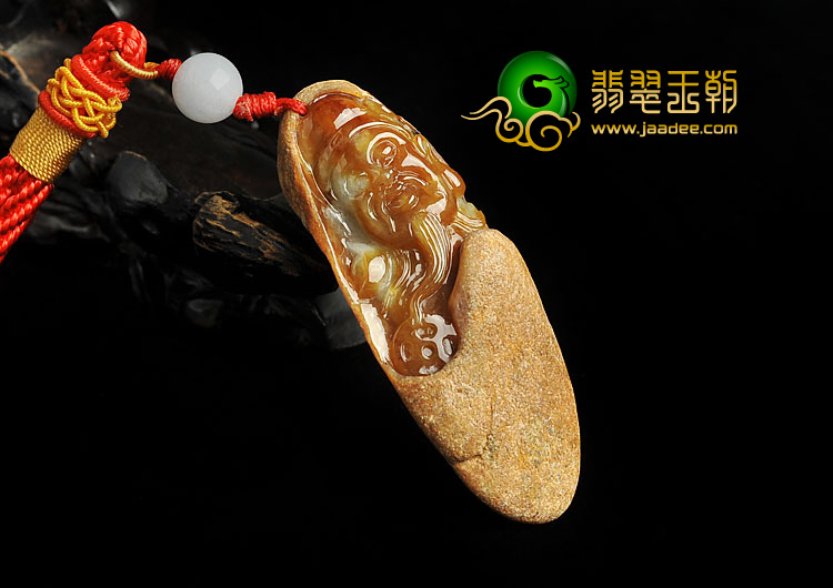 糯冰种褐黄翡缅甸翡翠A货财神挂件