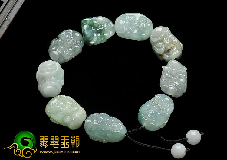 糯冰种晴水缅甸翡翠A货罗汉头手链