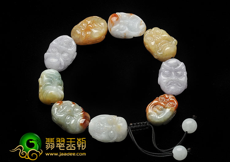 糯冰种三彩缅甸翡翠A货罗汉头手链