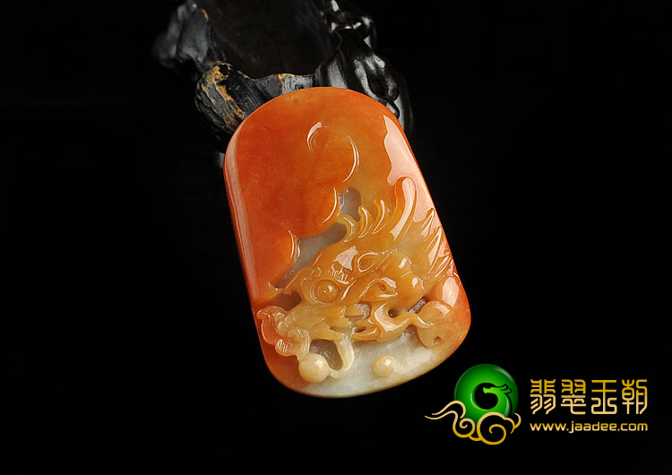 糯冰种红黄翡缅甸翡翠A货龙头挂件