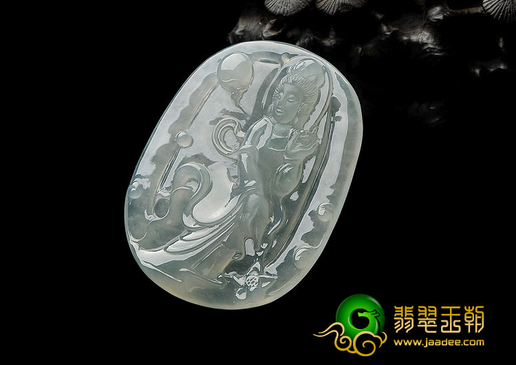 冰种淡晴水缅甸翡翠A货观音挂件