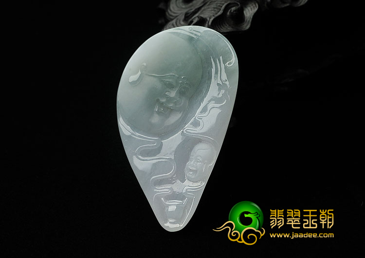 糯冰种晴水缅甸翡翠A货童子拜佛挂件